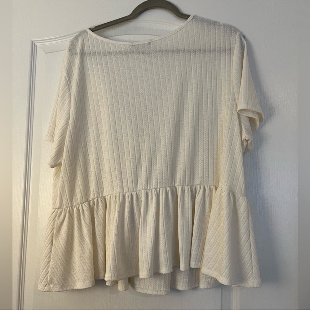 Cream Tie-Front Peplum Top - Picture 2 of 4